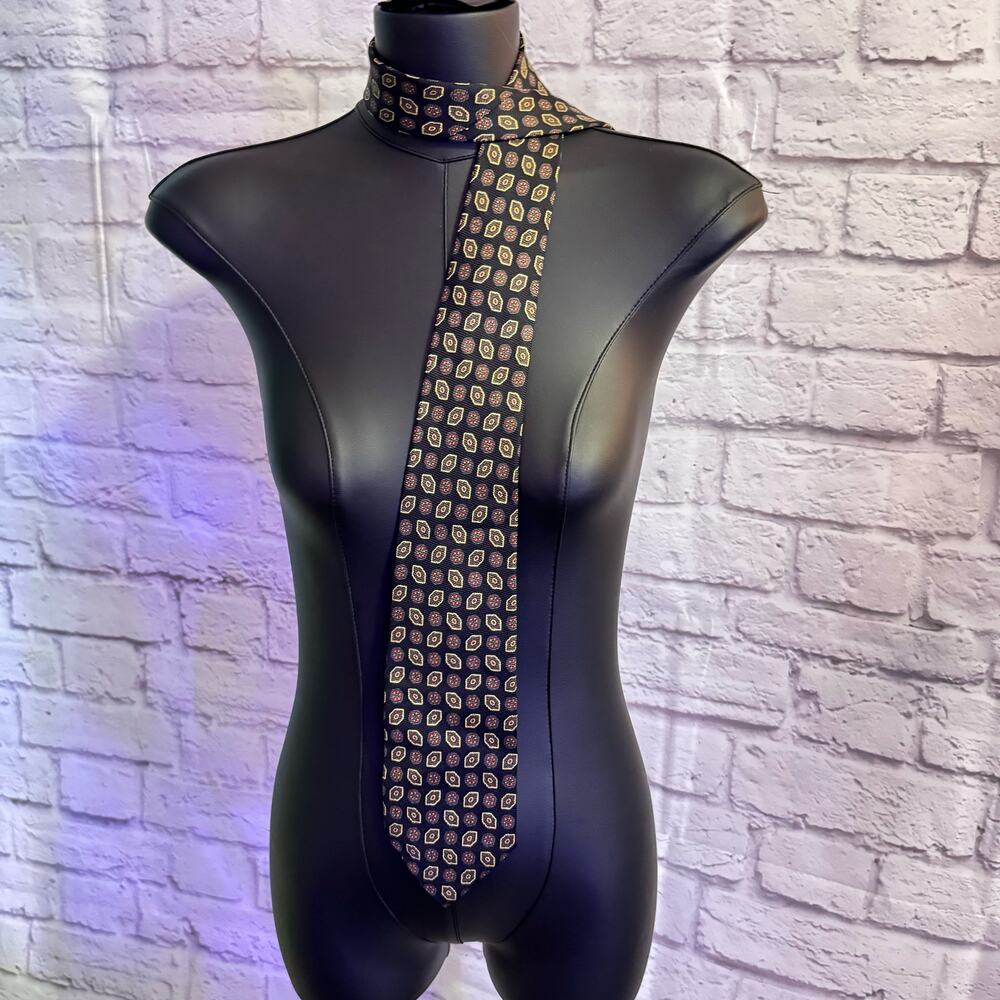 POLO RALPH LAUREN SILK TIE - Gorgeous Geometric Designs - dark blue/yellow/red